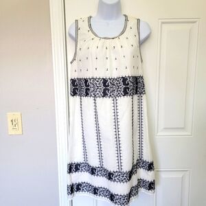 NWT Max Studio Ivory And Navy 100% Cotton Lined Sleeveless Dress Size M